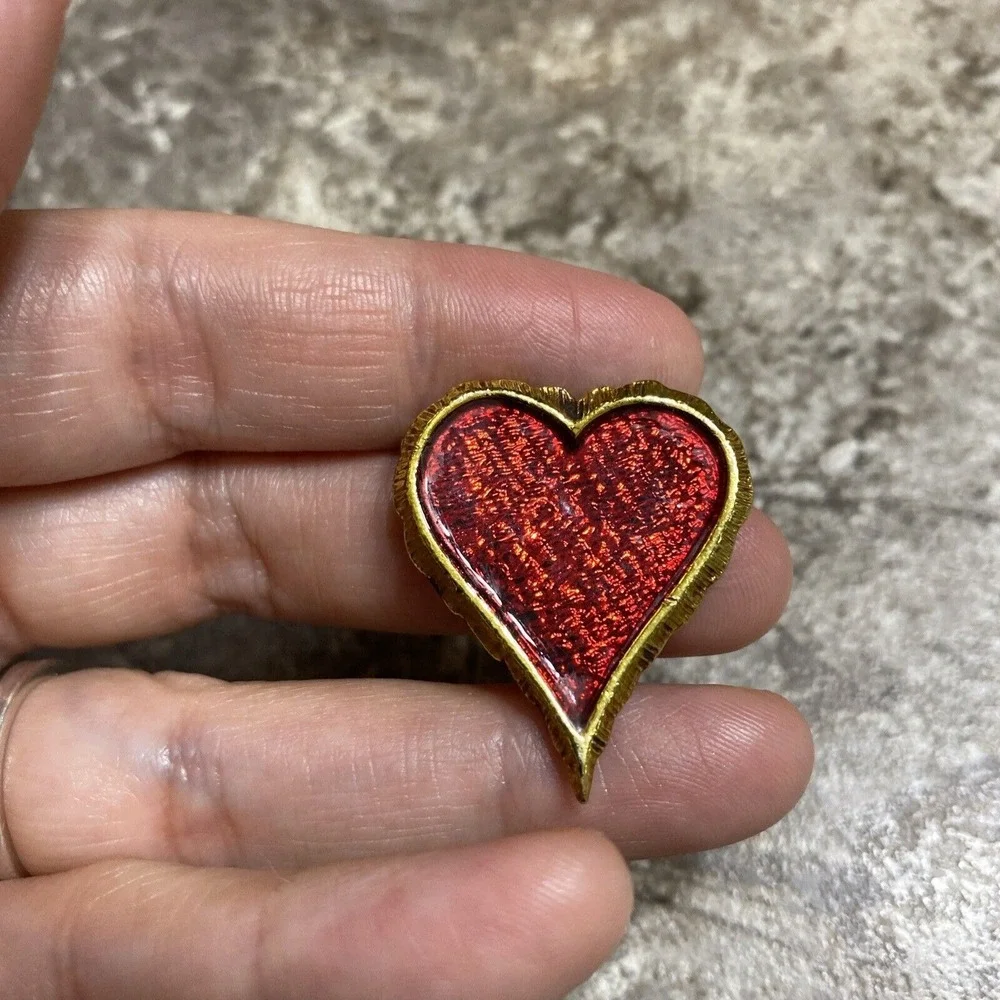 Red & Gold Shiny Heart‎ Pin Brooch (Love)